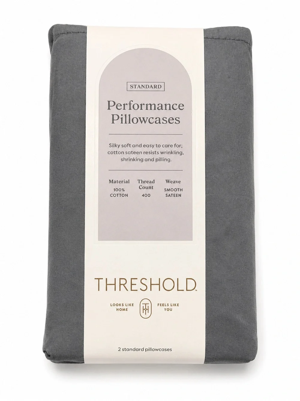 Threshold Performance Standard Pillowcases Gray 400 Thread Count 100% Cotton Set